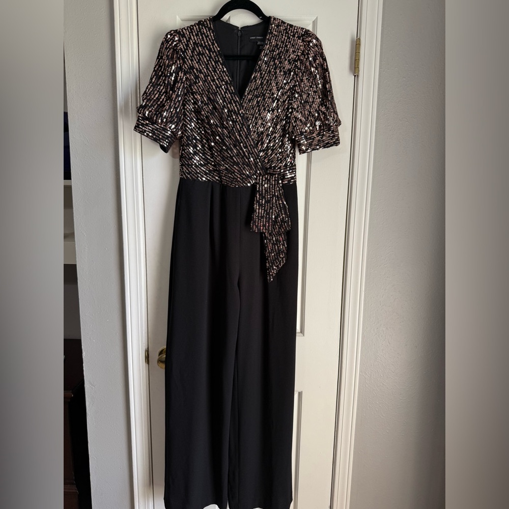 Maggy London Black and Gold Sequin Jumpsuit